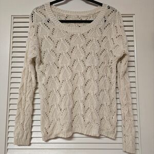 Long-Sleeve Crochet Scoop-Neck Top